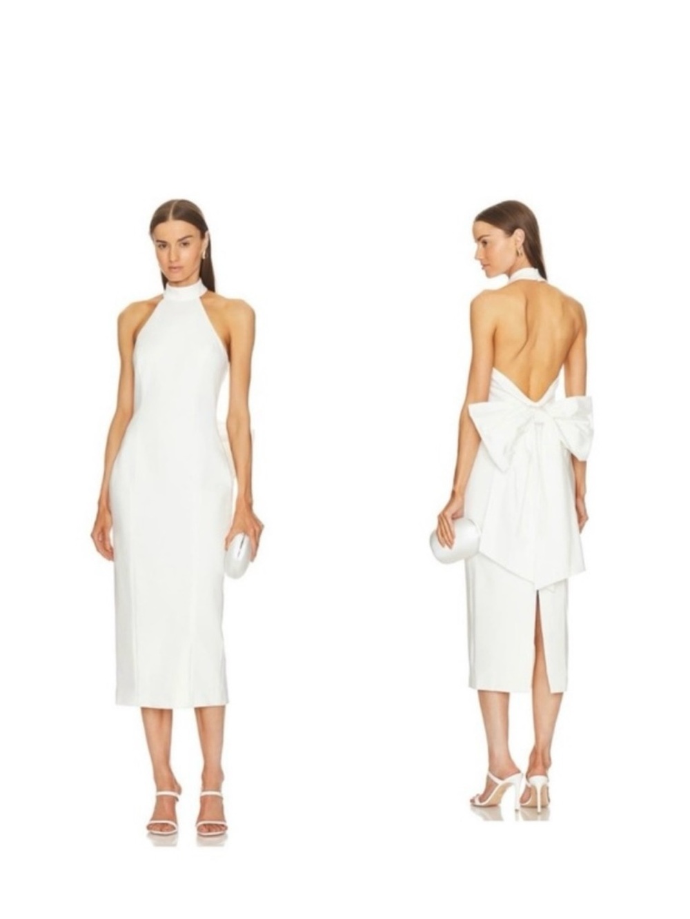 ELLIATT White Halter Midi Dress with Back Bow